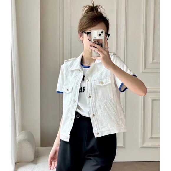 Louis Vuitton Nautical Collection 2023 White logo-embossed sleeveless denim vest - Picture 8 of 8